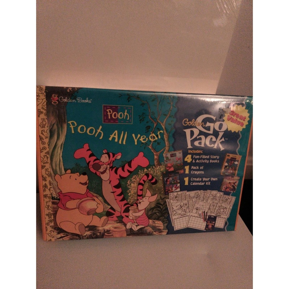 NEW Golden Books Pooh Year Go Pack 4 Story Books Crayons Calendar Kit Sealed